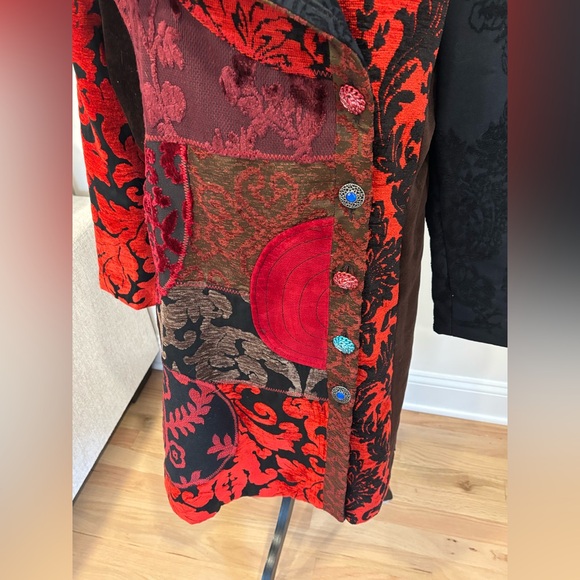 Desigual Womens Patchwork tapestry Multicolor Long Coat Jacket Size 46 - Picture 4 of 11